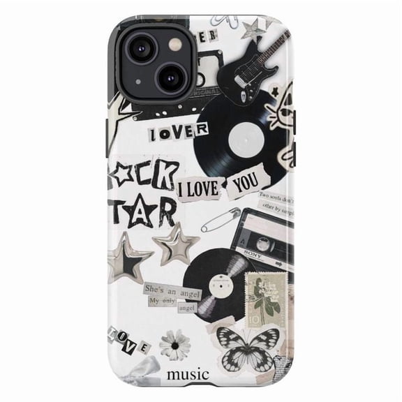 Cute Black Cat Aesthetic Phone Case, Pink Collage Background Protective Case for iPhone 17 16 15 14 13 12 11 Pro Max Plus Mini