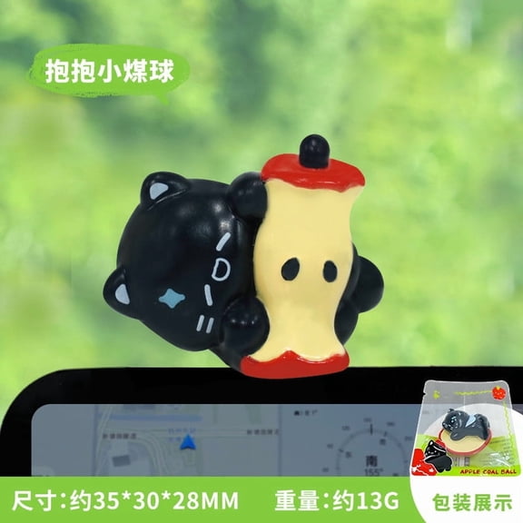 Cute Black Cat With Apple Computer Monitor Decor, Mini Cat Figurines, Cute Apples Cats And Coals Ball Car Accessories Interior, Mini Resin Cats for Computer Monitors, Car Screens, Desks