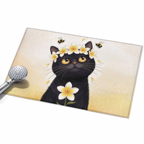 Cute Black Cat Area Rugs 2x3ft Yellow Flower Bee Country Style Fields Floor Rug&nbsp;Non Slip Low Pile Ultra Soft Throw Carpet for Entryway Indoor Entrance Kitchen Bathroom