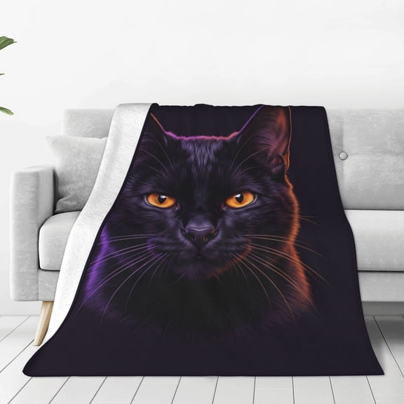 Cute Black Cat Blanket Gifts, Black Cat Flannel Throw Blanket, Soft Fuzzy Cozy Blanket for Cat Lovers, Home, Sofa, Couch, Bed Decor 50x40