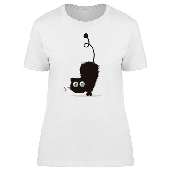 Cute Black Cat Blue Eyes T-Shirt Women -Image by Shutterstock, Female x-Large