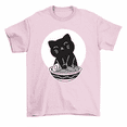 thumbnail image 1 of Cute Black Cat Eating Ramen T-Shirt Foodie Cat Lover Tee Men Women, 1 of 2