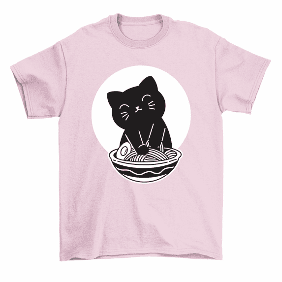 Cute Black Cat Eating Ramen T-Shirt Foodie Cat Lover Tee Men Women