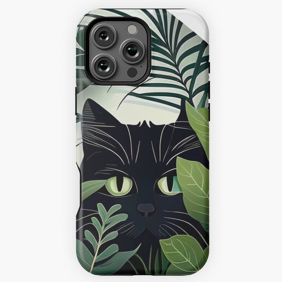 Cute Black Cat Hiding In Botanical Garden Aesthetic Phone Case for iPhone 16 15 14 13 12 11 Pro Max M5909131