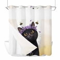 thumbnail image 1 of Cute Black Cat No Hook Shower Curtain with Snap in Liner Purple Lavender Flower Bee Country Style Fields Waterproof Bathroom Shower Curtain with See Through Top Window for Bathtub 72" x 72", 1 of 9