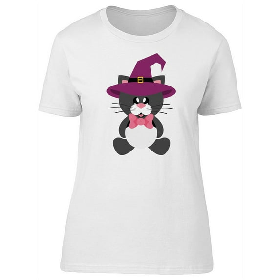 Cute Black Cat In A Witch Hat T-Shirt Women -Image by Shutterstock, Female Small