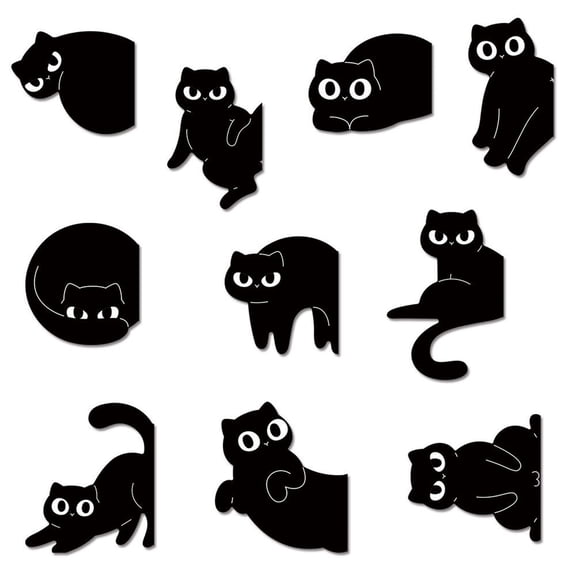 Cute Black Cat Magnetic Bookmarks 10 Pack, Book Lovers Page Markers Animal Reading Bookmarks, 10 Styles No Slip Lightweight Portable Giftable Bookmarks for Women Mother's Day Birthday Gifts,Black