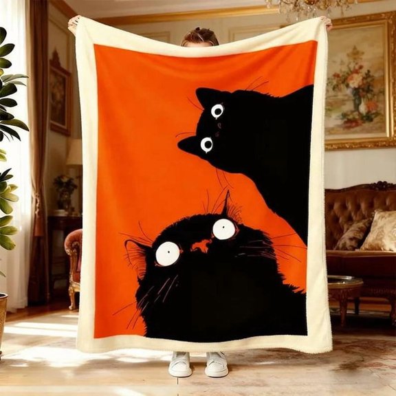 Cute Black Cat Meme Flannel Blanket, Funny Cat Lover Cozy Sofa Throw 30x40 Inch