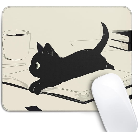 Cute Black Cat Mouse Pad,Kawaii Anime Cat Mouse Pads for Wireless Mouse Desk Accessories,10"X8" Travel Mousepad with Non-Slip Rubber Base, Stitched Edge Mouse Pads for Desk,Computers,Laptop,Office