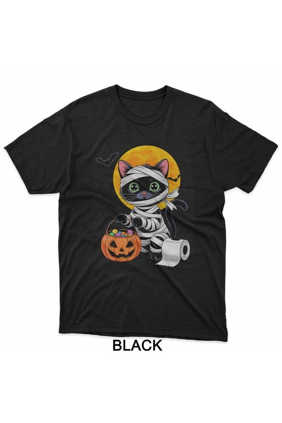 Cute Black Cat Mummy Halloween Costume For Men Women T-Shirt
