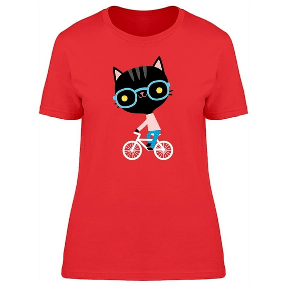 Cute Black Cat On A Bicycle T-Shirt Women -Image by Shutterstock, Female Small