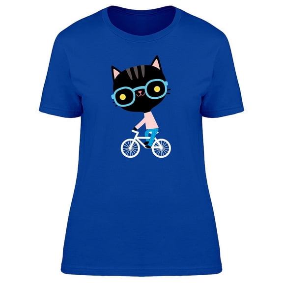 Cute Black Cat On A Bicycle T-Shirt Women -Image by Shutterstock, Female XX-Large