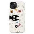thumbnail image 1 of Cute Black Cat Peeking Cartoon Phone Case, Whimsical Cat and Tiny Objects Pattern, Protective Cover for iPhone 16 15 14 13 12 11 Pro Max Mini, 1 of 6
