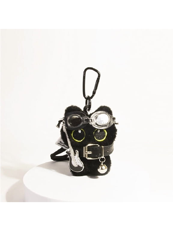 Cute Black Cat Plush Keychain, Soft Fluffy Mini Kitty Stuffed Animal Bag Charm with Metal Carabiner Clip, Kawaii Small Cat Plush Pendant for Backpack Handbag Car Keys, Lovely Cat Stuffed Toy Gift for