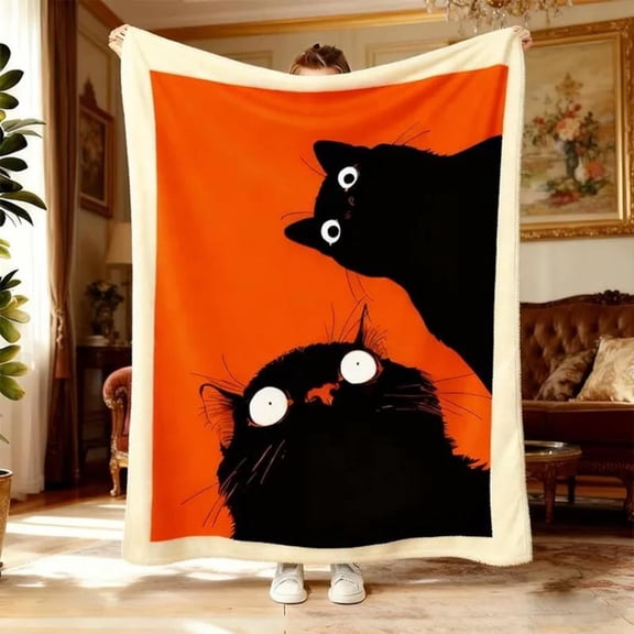 Cute Black Cat Plush Throw Blanket, Funny Cat Lover Meme Gift 30 x 40 in