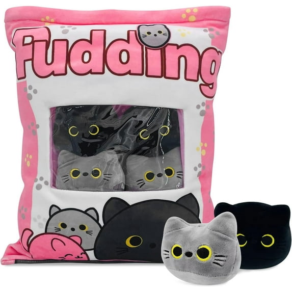 Cute Black Cat Plush Toy,Surprise Christmas Gift, Couch Bedding Hugging Cushion Body Pillow, Removable Stuffed 8pcs Animal Dolls