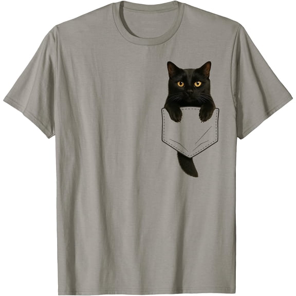 Cute Black Cat Pocket Funny Gifts Cat Mom Cat Dad Cat Lover T-Shirt