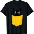 thumbnail image 1 of Cute Black Cat Pocket Funny T-Shirt, 1 of 5