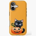 thumbnail image 1 of Cute Black Cat Pumpkin Adorable Compatible Phone Case for iPhone 11–17 Pro Max, 1 of 2
