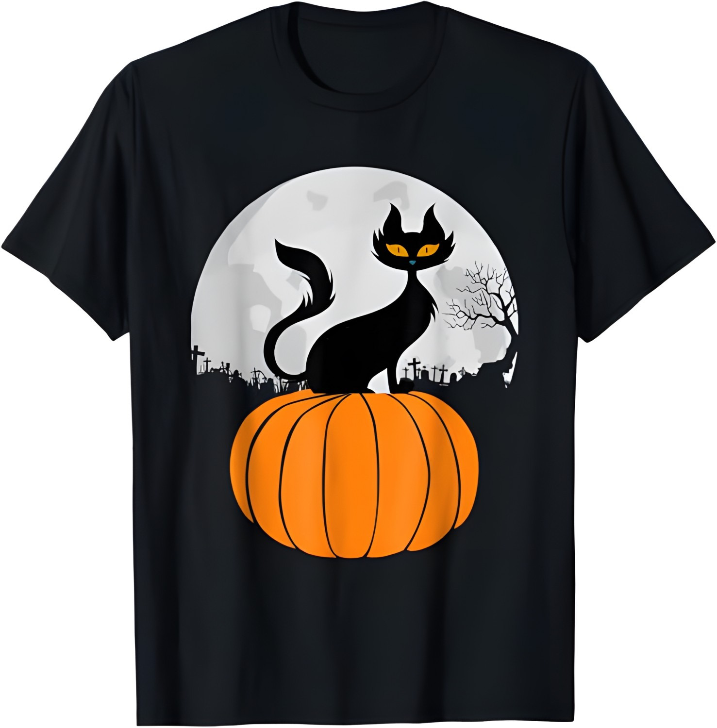Cute Black Cat Pumpkin Full Moon Funny Halloween Costume TShirt