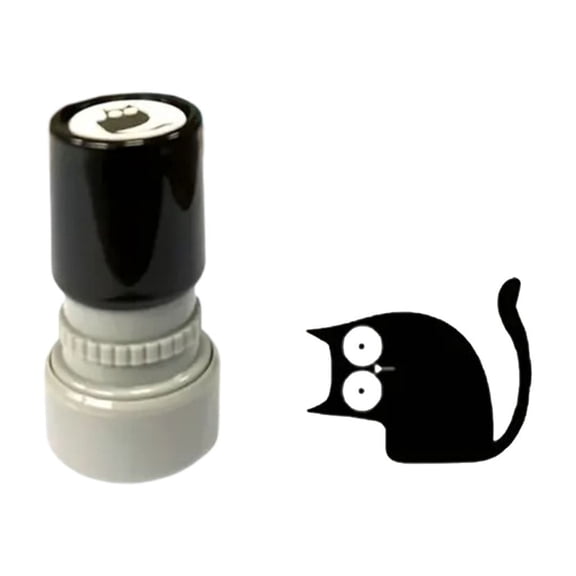 Cute Black Cat Self-Inking Round Stamp Reusable Built-In Ink Seal DIY Decorative Stamp For Journal Scrapbook Diary Card Making Craft Supplies(Pattern D-6X3CM)