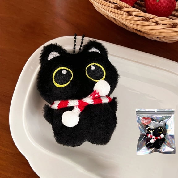 Cute Black Cat Squeaky Plush Doll Keychain Soft Stuffed Kitten Doll Keyring Lovely School Bag Pendant Decoration Couple Gifts