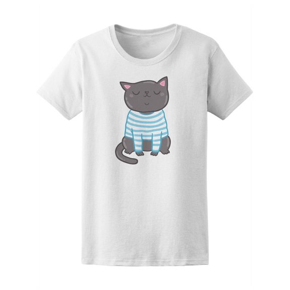 Cute Black Cat Striped T-Shirt T-Shirt Women -Image by Shutterstock, Female Large