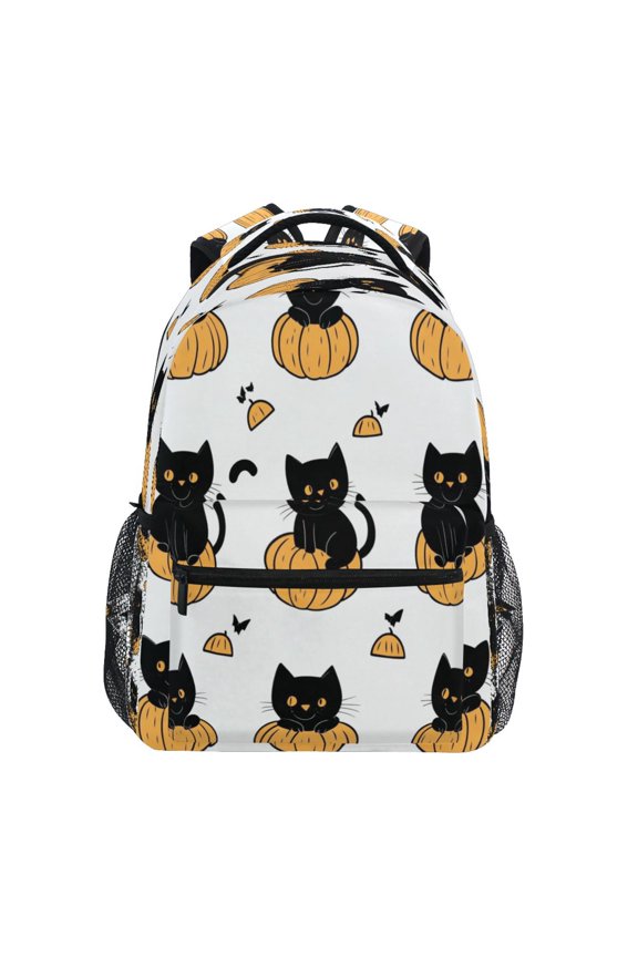 Cute Black Cat Stylish Large Backpack 15L Self-Standing Durable Twill for School, Office and Travel Use