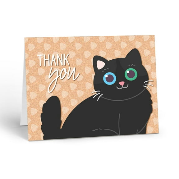 Cute Black Cat Thank You Note Card - 10 Thank You Note Cards and Envelopes - Cat