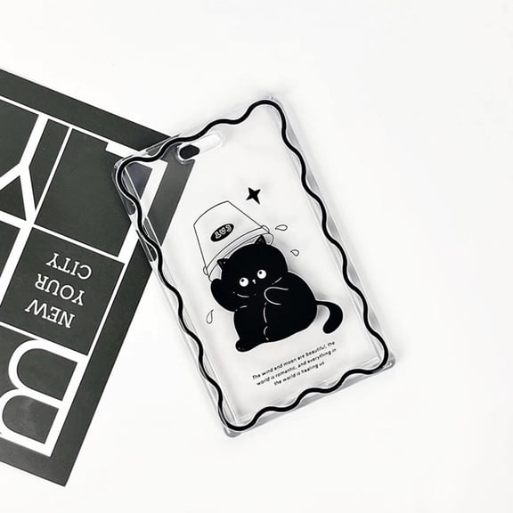 Cute Black Cat Transparent Card Holder Slider Design Card Case Student Campus Card Meal Card Protective Sleeve Gift For Student