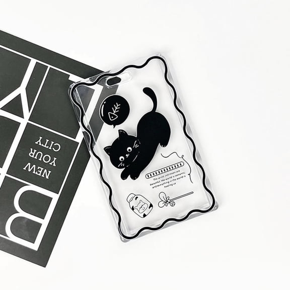 Cute Black Cat Transparent Card Holder Slider Design Card Case Student Campus Card Meal Card Protective Sleeve Gift For Student