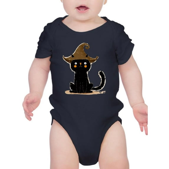 Cute Black Cat W Witch Hat Bodysuit Infant -Image by Shutterstock, 12 Months
