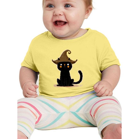 Cute Black Cat W Witch Hat T-Shirt Infant -Image by Shutterstock,  24 Months