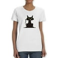 thumbnail image 1 of Cute Black Cat With Green Eyes Medium Front Graphic Women White T-Shirt, Female x-Large, 1 of 4
