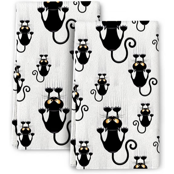 Cute Black Cats Decorative Kitchen Towels Set of 2 Cotton Soft Absorbent Hand Towels Modern Tea Towels Gifts Bathroom Farmhouse Holiday Home Decor 16x24 Inch