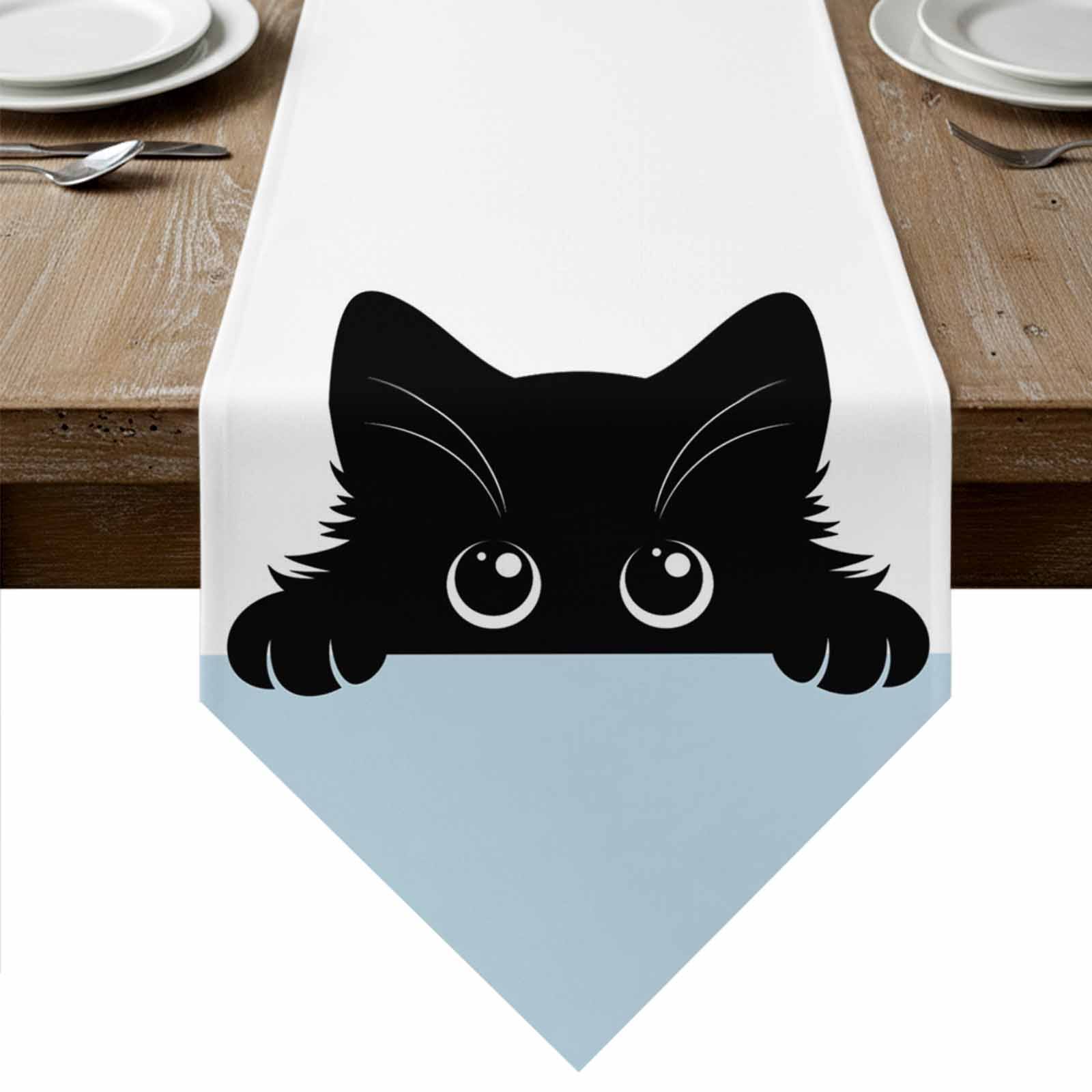 Cute Black Cats Table Runner Linen Burlap Table Runner 120 Inches Long ...