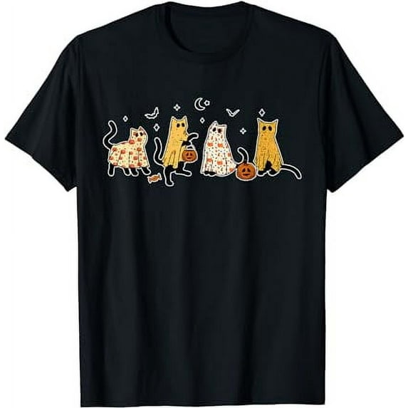 Cute Black Cats in Ghost Costume Women and Men Halloween T-Shirt