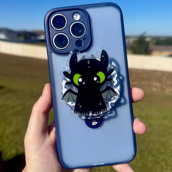 Cute Black Dragon Phone Grip, Kawaii Dragon Phone Holder Stand, Fantasy Creature Phone Grip, Cartoon Dragon Gift, Cute Phone Accessory