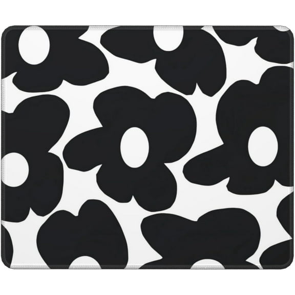 Cute Black Flower Square Mouse Pad Aesthetic for Desk Laptop, Small Office Computer Mousepad, Retro Black, NonSlip Rubber Base, Ideal for Home Office Decor, 9.5x7.9 Inch