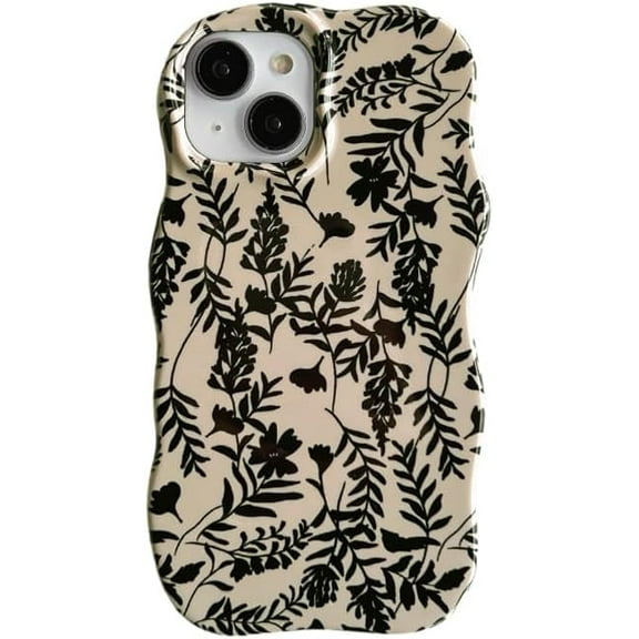 Cute Black Flowers Wavy Frame Hard Phone Case Compatible with iPhone Case for Women Girls (Black,iPhone 11)