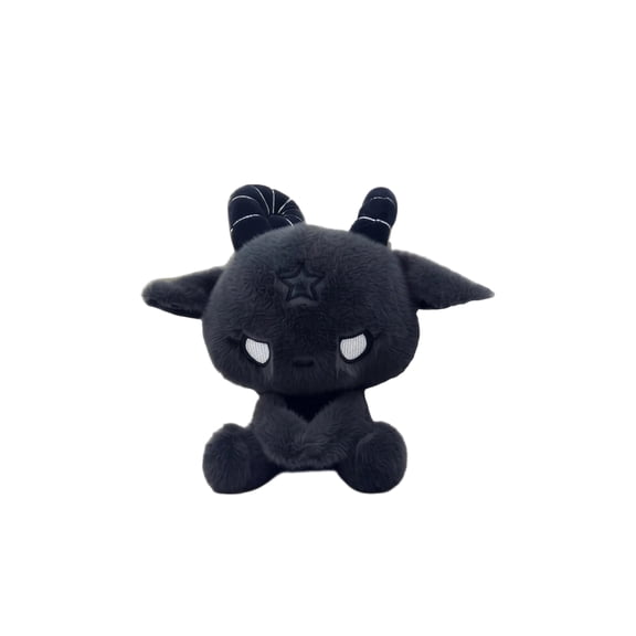 Cute Black Goat Plushie with Horns, Dark Cute Embroidered Animal Plush, 7.87 Inch Fluffy Stuffed Toy Shelf Bed Decor Halloween Christmas Gift for Women Girlfriend Girls Boys