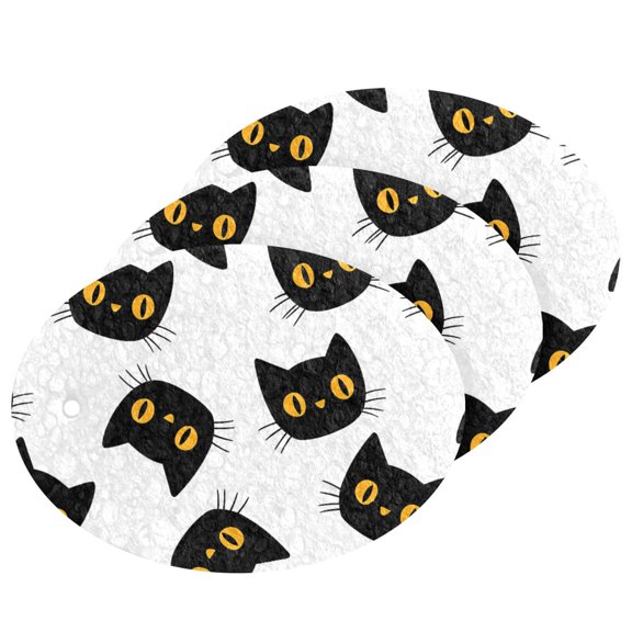 Cute Black Kitten Cellulose Cleaning Sponge Set 3 Pack Compressed Kitchen Scrubber for Dishes