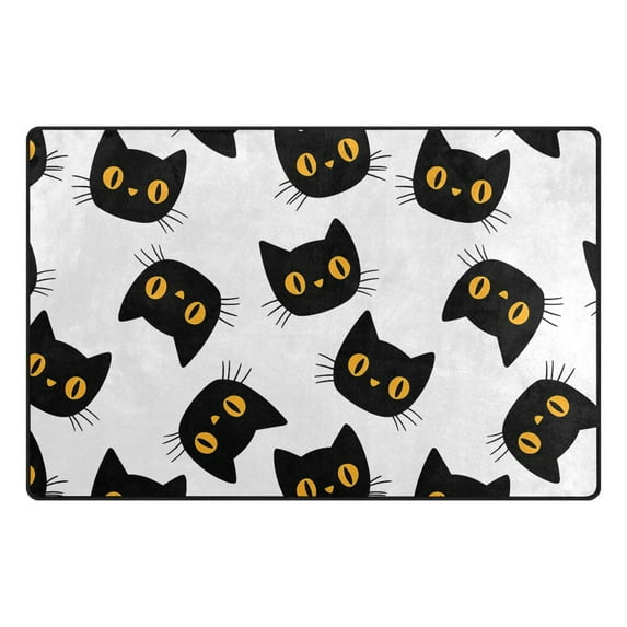Cute Black Kitten Memory Foam Area Rug 31"x20" Non Slip, Absorbent, Fade Proof for Living Room, Bedroom, Office