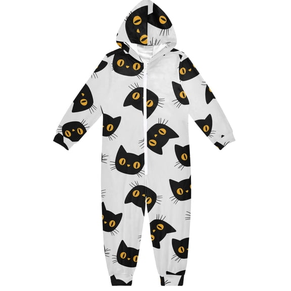 Cute Black Kitten One Piece Pajamas Soft Jumpsuit Cozy Sleep and Play Romper Zipper and Pockets 4T