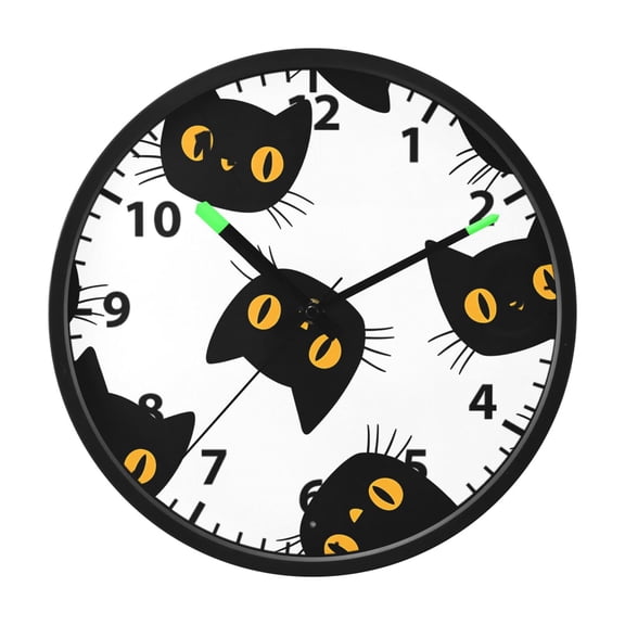 Cute Black Kitten Wall Clock 12 Inch Voice Activated Night Light Silent Non Ticking