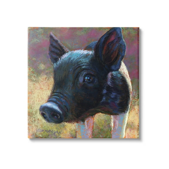 Cute Black Pig Close Up Portrait Animals & Insects Painting Gallery Wrapped Canvas Print Wall Art