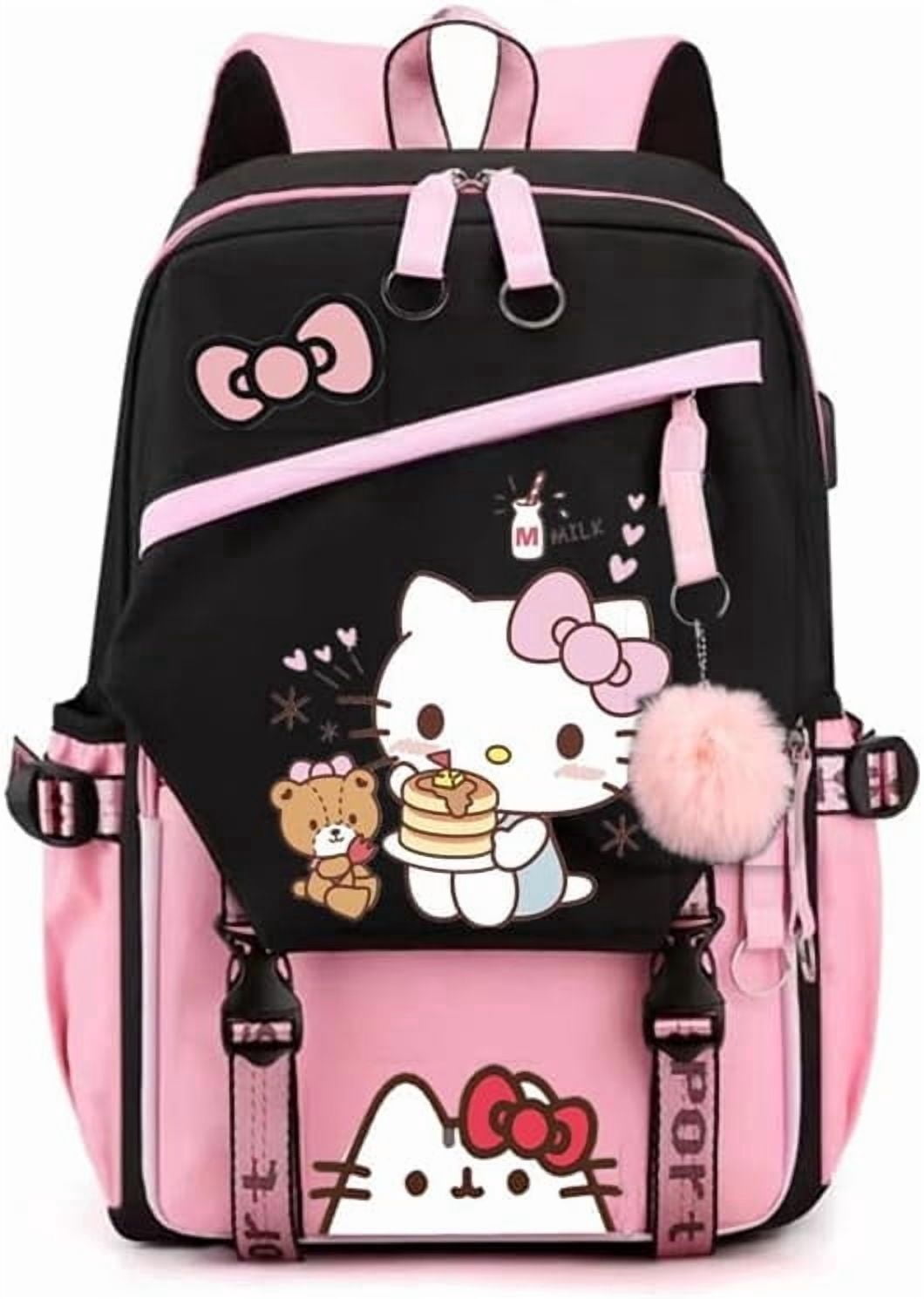 Cute Black Pink Backpack with USB Port, Fashion Laptop Backpack for Women, Large Capacity Travel Bookbag with Multiple Pockets, Water Resistant Casual Daypack for College and Work