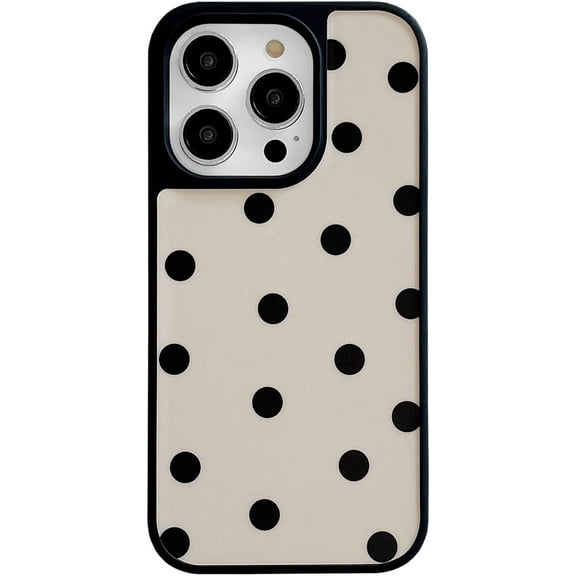 Cute Black Polka Dots Matte Phone Case Compatible with iPhone 14/13,Retro Classy Trendy Slim Sleek One Piece Girly Full Side Print Cover for iPhone 13/iPhone14 6.1" White