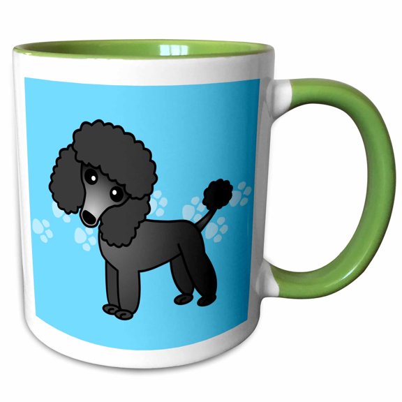 3drose, Cute Black Poodle Blue Paw Print Background, 11oz Two-tone Green Mug