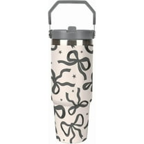 Cute Black Ribbon Bow Tumbler with Lid And Straw 30oz Happy Halloween Stainless Steel Cup Insulated Water Bottle, Large Capacity Car Cup, Leakproof Travel Tumbler Coffee Mug with Handle